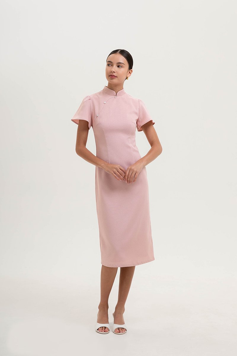 *PREORDER* AKIRA TWEED FLUTTER SLEEVE CHEONGSAM MIDI DRESS