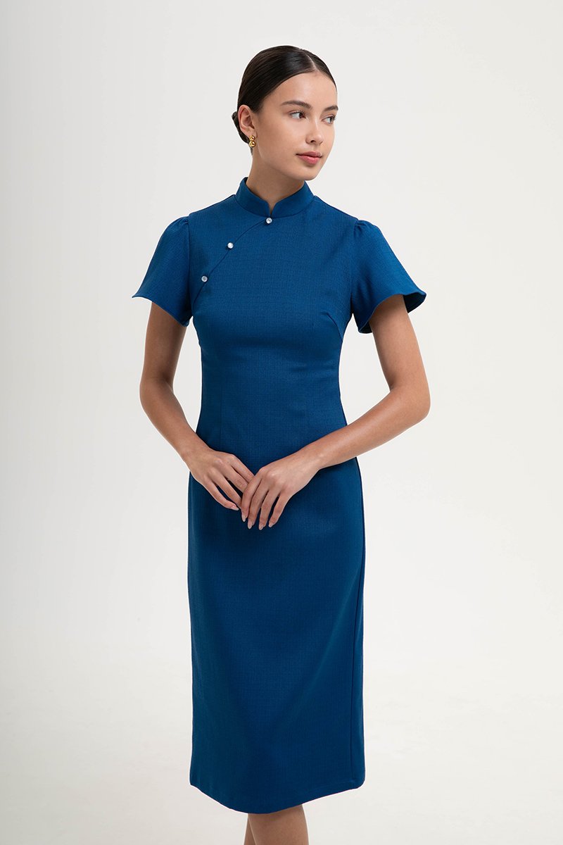 *PREORDER* AKIRA TWEED FLUTTER SLEEVE CHEONGSAM MIDI DRESS