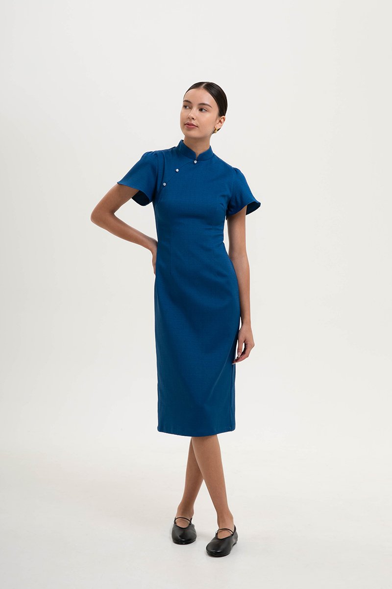 *PREORDER* AKIRA TWEED FLUTTER SLEEVE CHEONGSAM MIDI DRESS