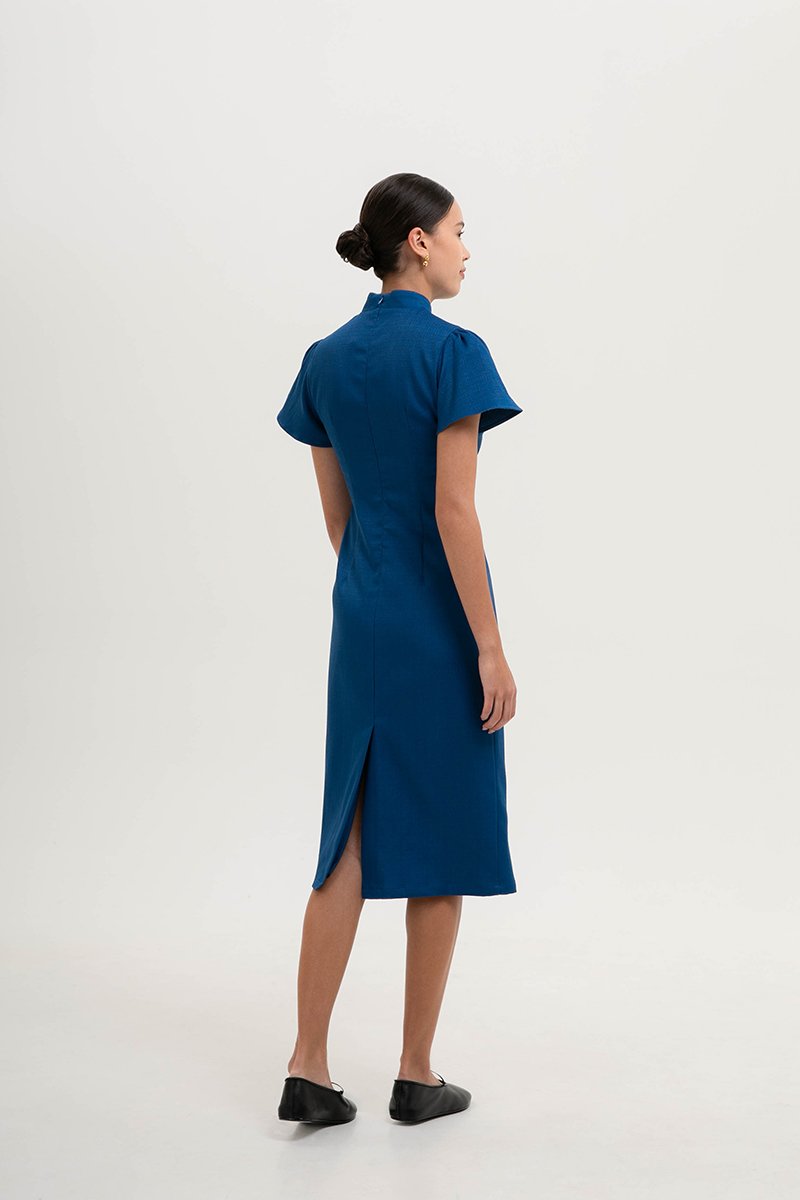 *PREORDER* AKIRA TWEED FLUTTER SLEEVE CHEONGSAM MIDI DRESS