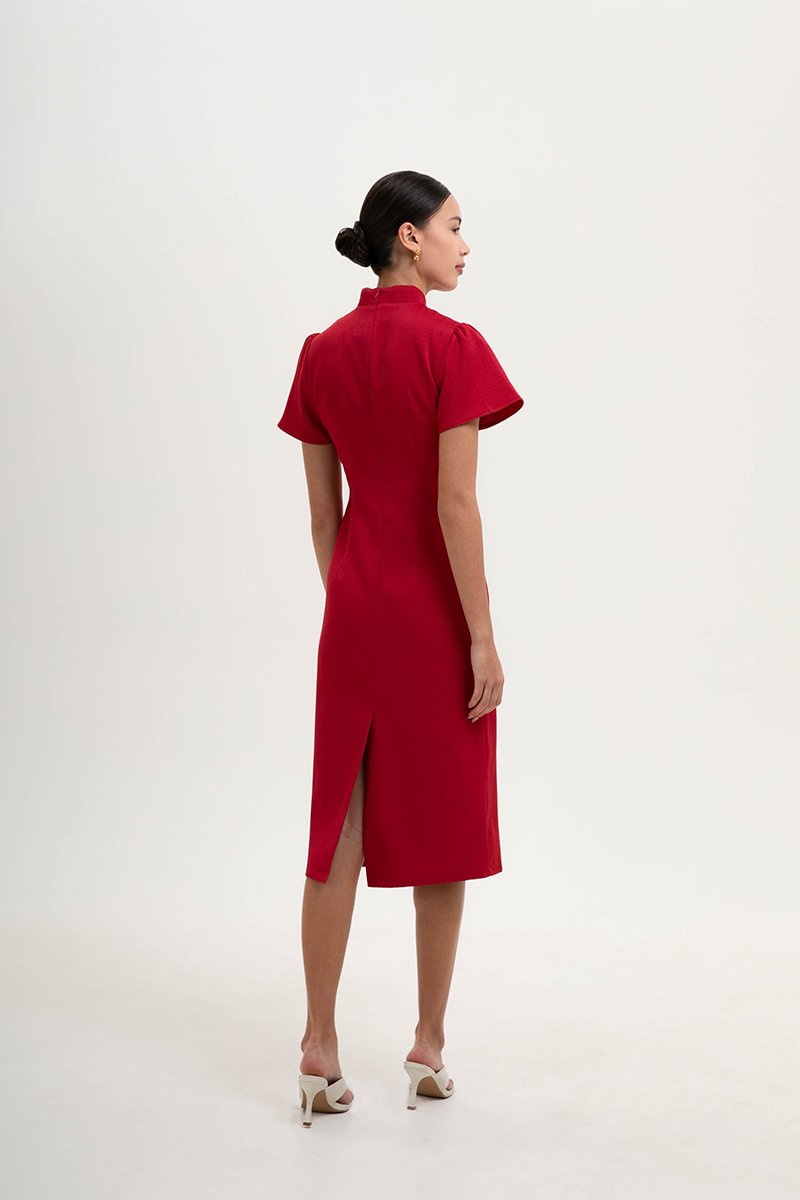 *PREORDER* AKIRA TWEED FLUTTER SLEEVE CHEONGSAM MIDI DRESS