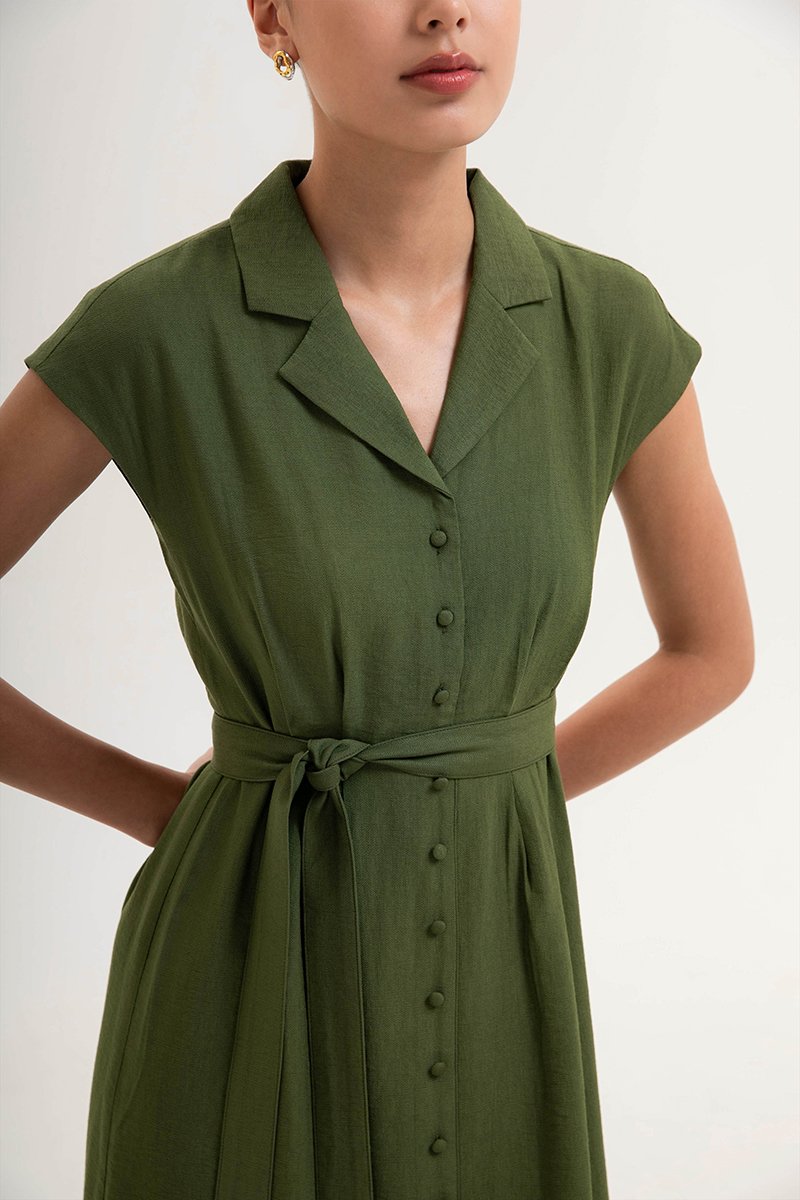 AISLING TEXTURED BUTTONDOWN MIDI SHIRT DRESS
