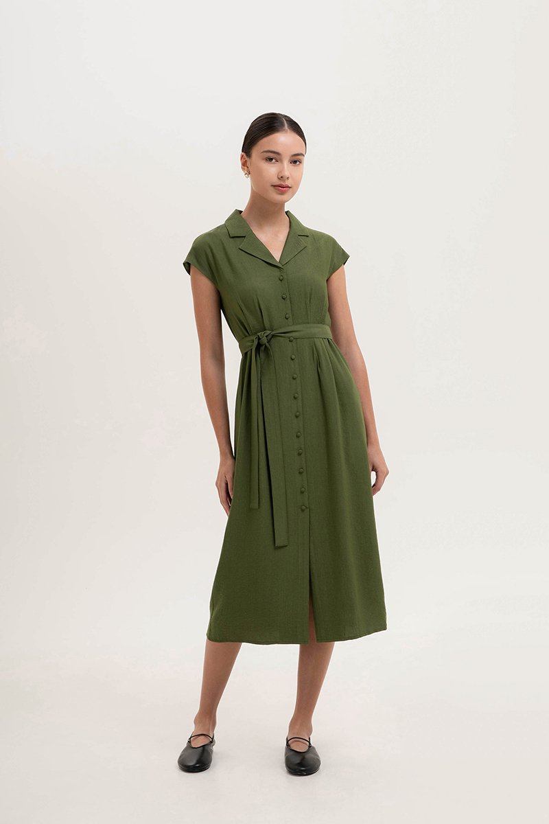 AISLING TEXTURED BUTTONDOWN MIDI SHIRT DRESS