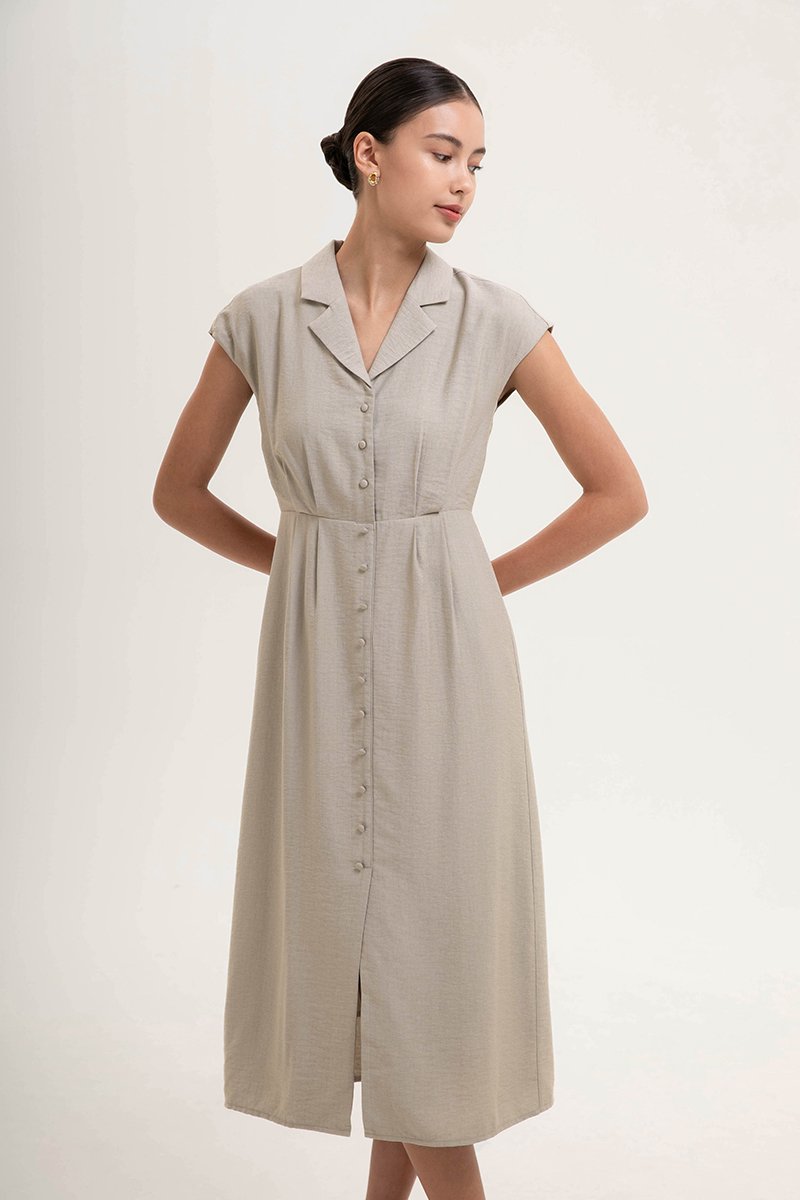 AISLING TEXTURED BUTTONDOWN MIDI SHIRT DRESS