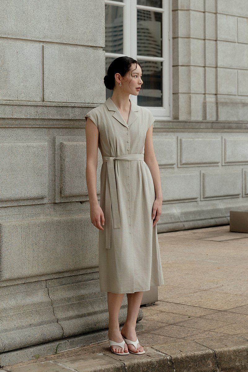 AISLING TEXTURED BUTTONDOWN MIDI SHIRT DRESS