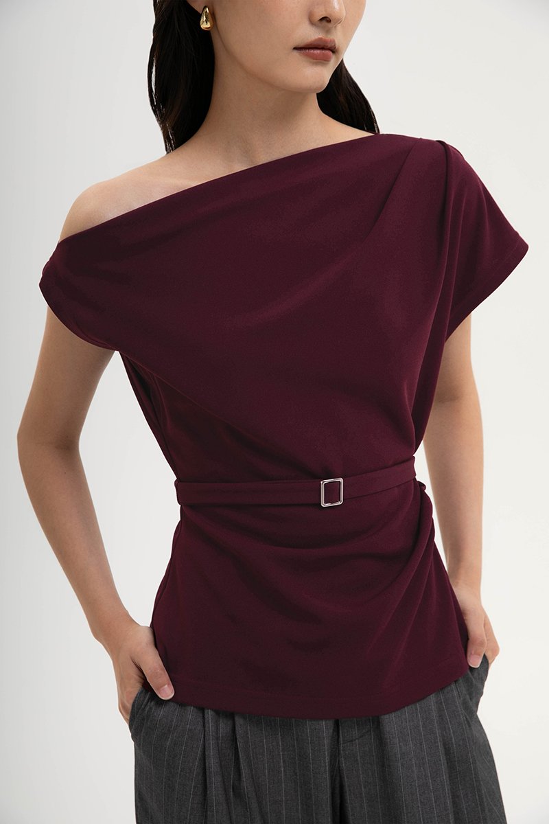 AMIRA ASYMMETRIC OFF SHOULDER TOP W BELT