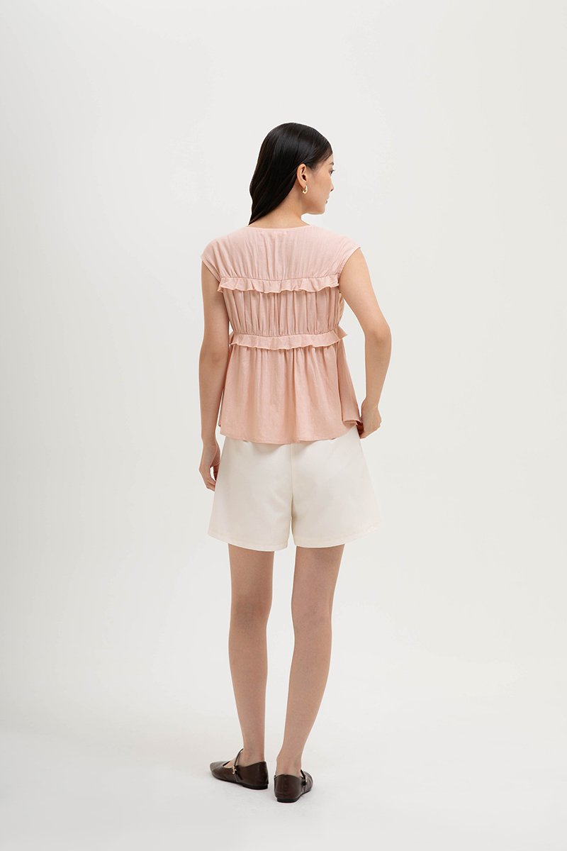 MELLISA RUFFLE TIE FRONT LINEN TOP