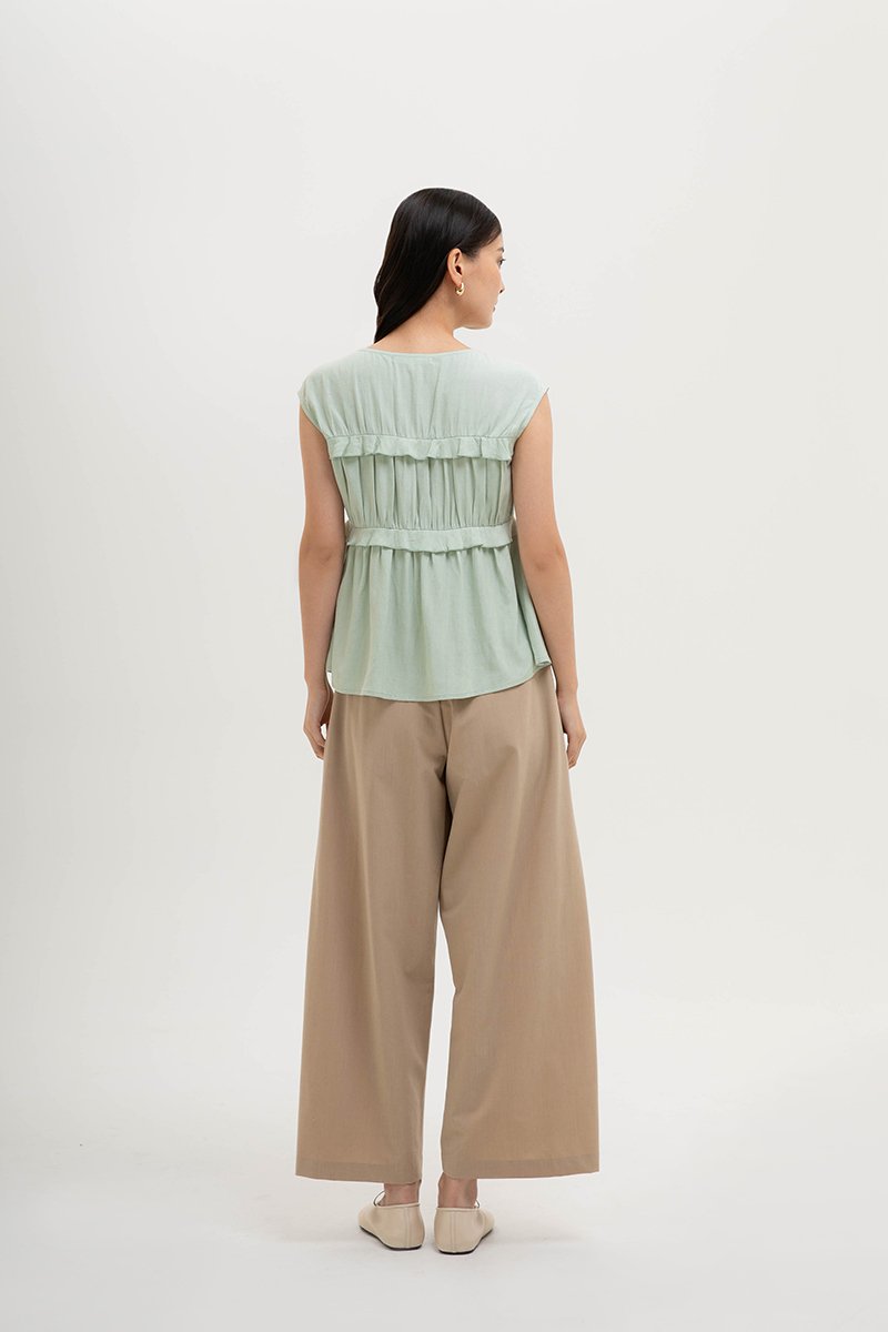 MELLISA RUFFLE TIE FRONT LINEN TOP