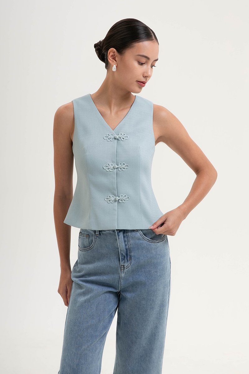 YUI CHEONGSAM TWEED VEST TOP