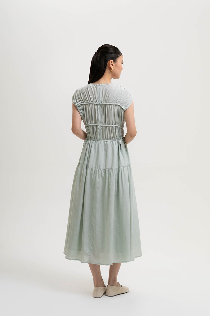 MANDY RUCHED TIERED MIDI DRESS