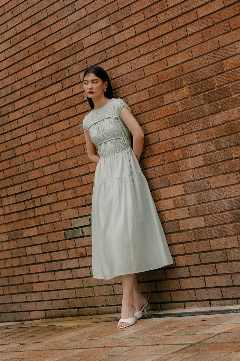 MANDY RUCHED TIERED MIDI DRESS