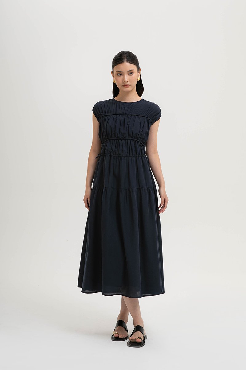 MANDY RUCHED TIERED MIDI DRESS