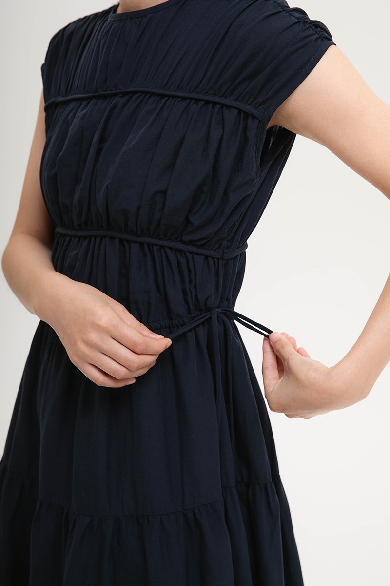 MANDY RUCHED TIERED MIDI DRESS