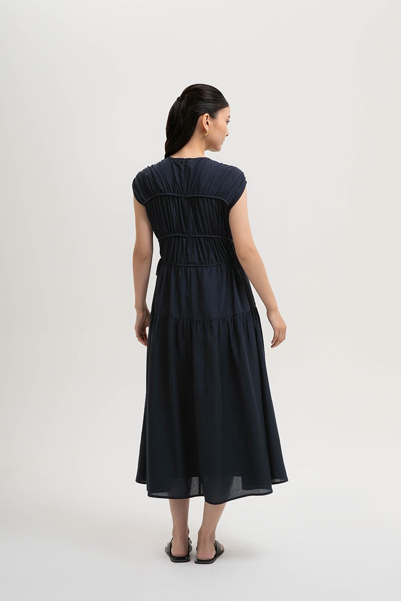 MANDY RUCHED TIERED MIDI DRESS