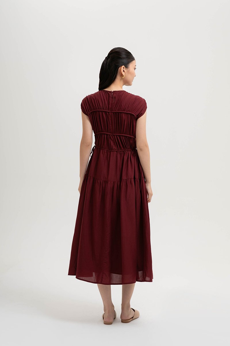 MANDY RUCHED TIERED MIDI DRESS