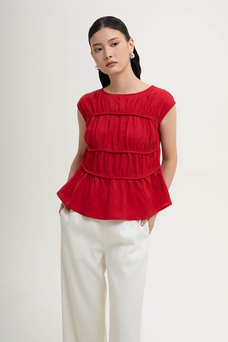 JYNN RUCHED LINEN TOP