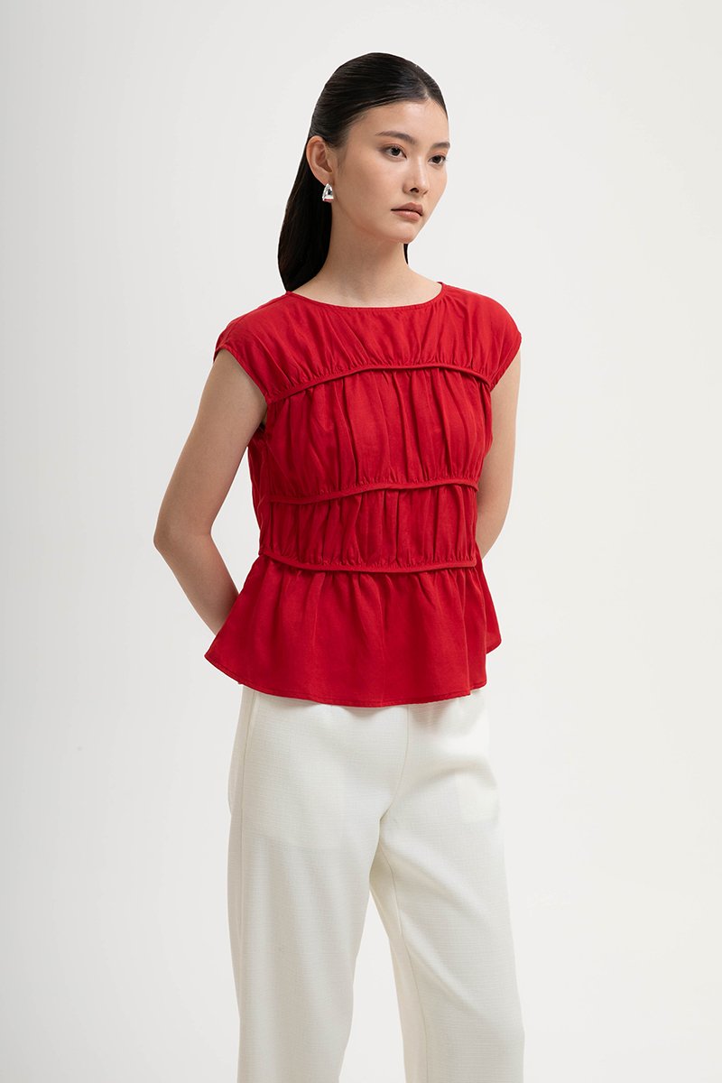 JYNN RUCHED LINEN TOP