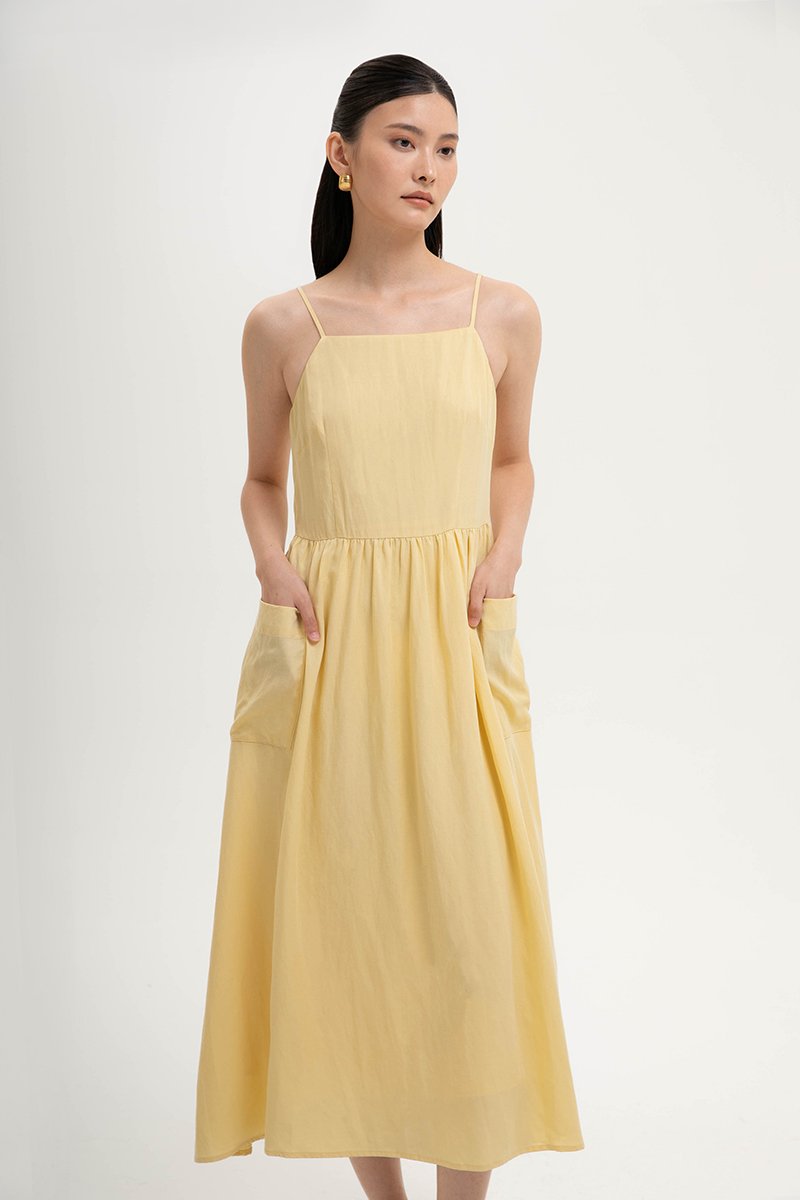 EVELINA PATCH POCKET LINEN DRESS