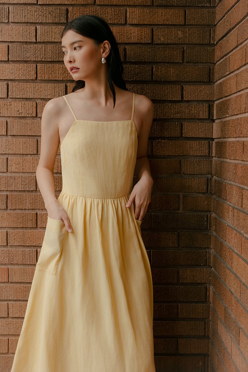 EVELINA PATCH POCKET LINEN DRESS