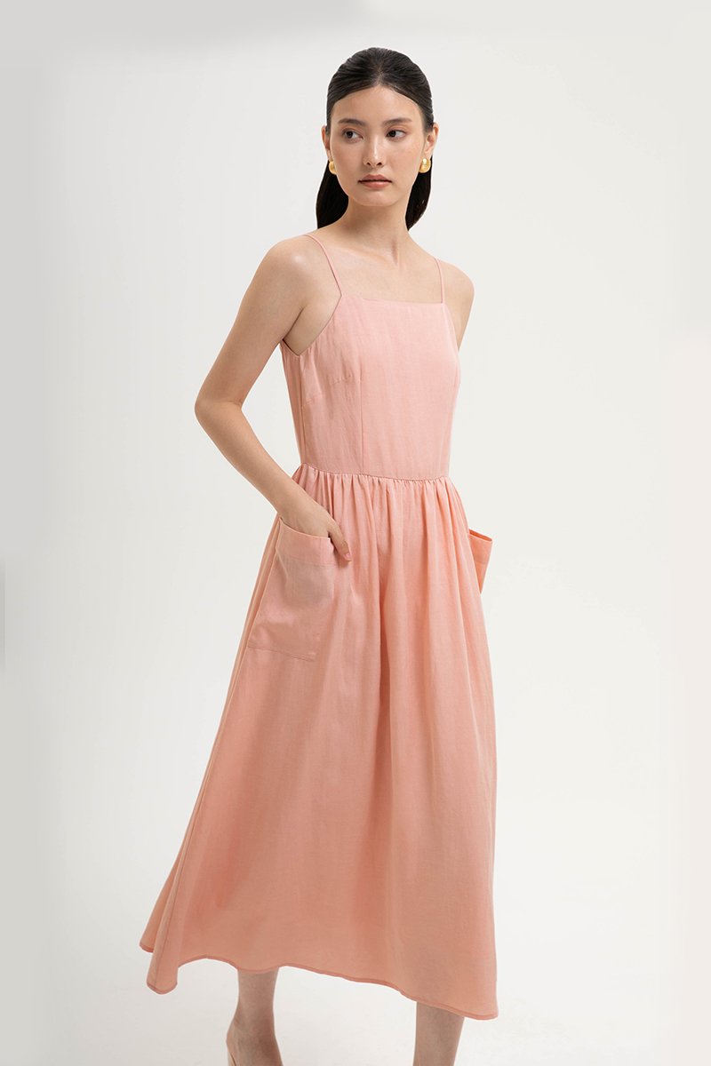 EVELINA PATCH POCKET LINEN DRESS