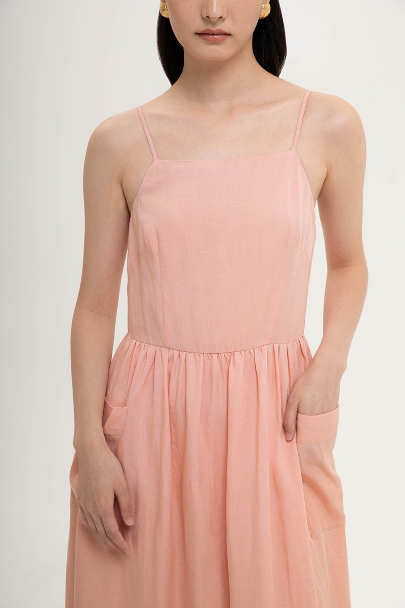 EVELINA PATCH POCKET LINEN DRESS