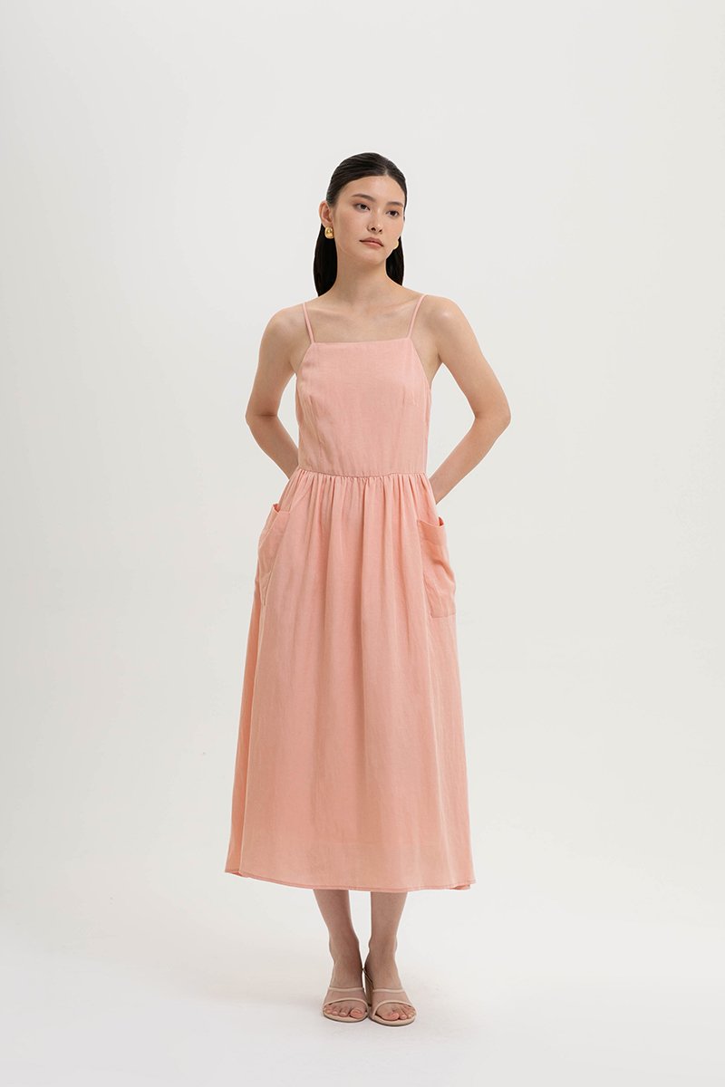 EVELINA PATCH POCKET LINEN DRESS