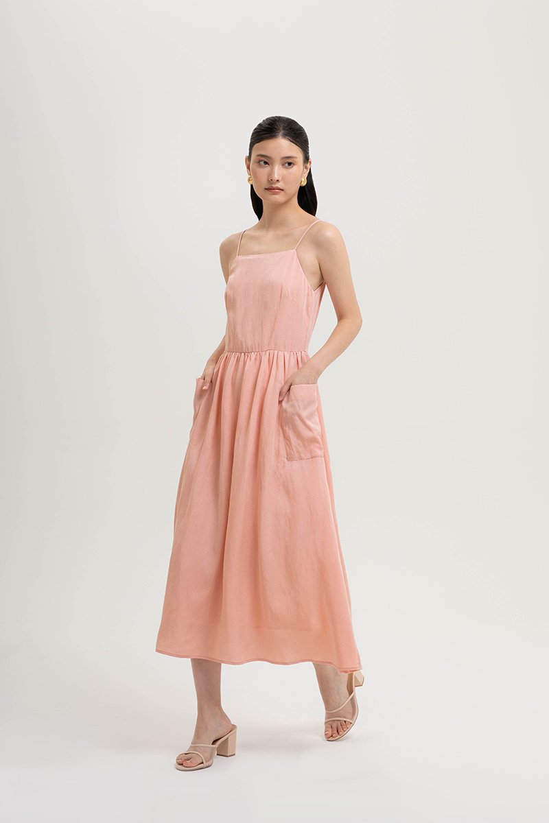 EVELINA PATCH POCKET LINEN DRESS