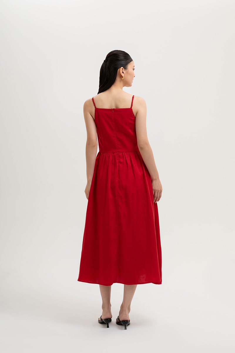 EVELINA PATCH POCKET LINEN DRESS