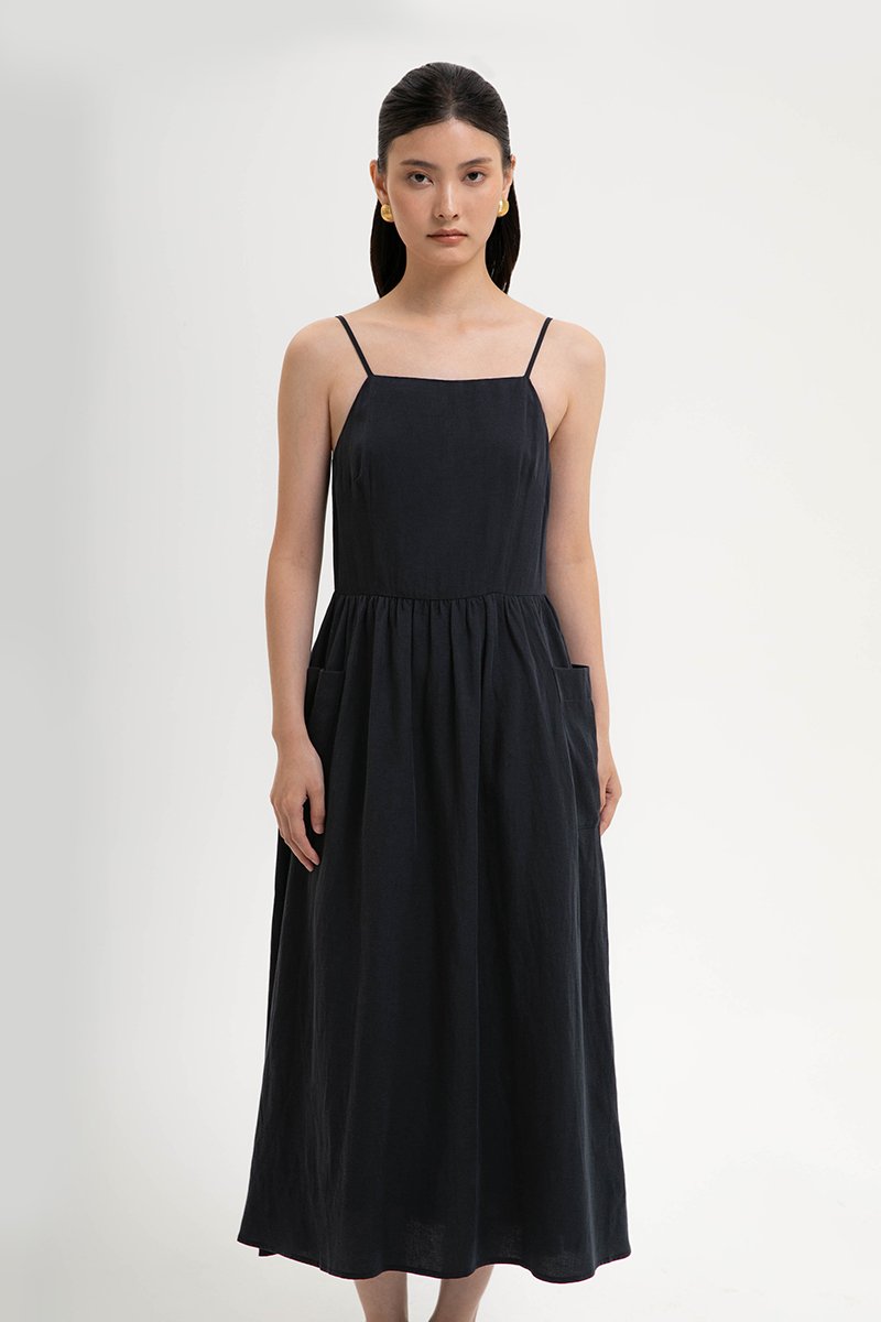 EVELINA PATCH POCKET LINEN DRESS