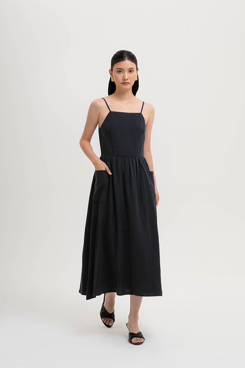 EVELINA PATCH POCKET LINEN DRESS
