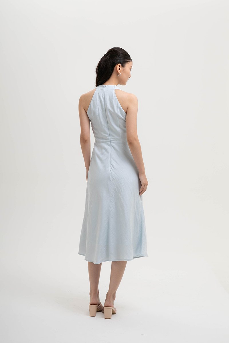 INDRA HALTER NECK BIAS LINEN DRESS