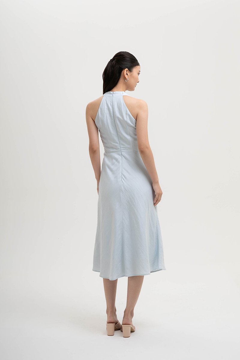 INDRA HALTER NECK BIAS LINEN DRESS