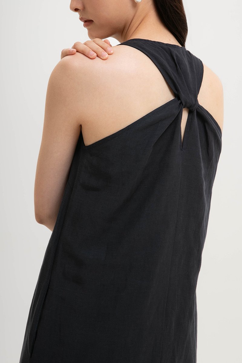 NAIRA TRAPEZE BACK COLUMN LINEN DRESS