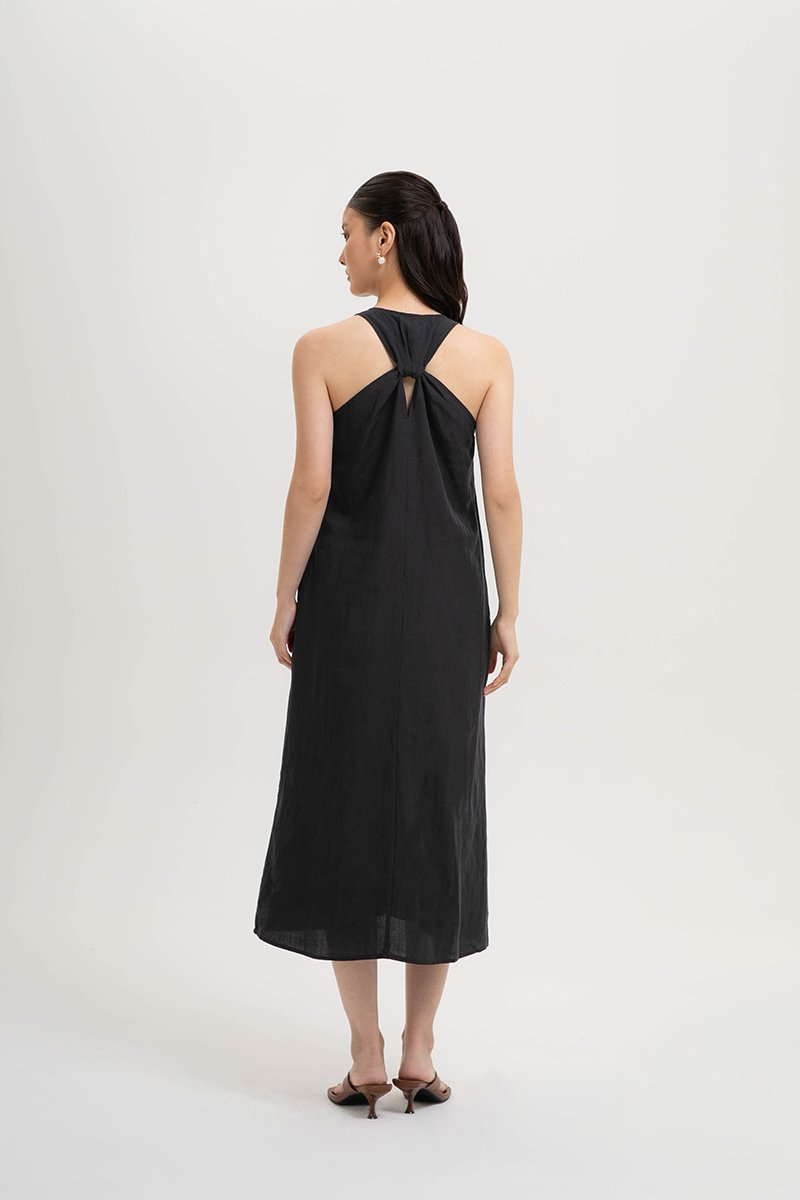 NAIRA TRAPEZE BACK COLUMN LINEN DRESS