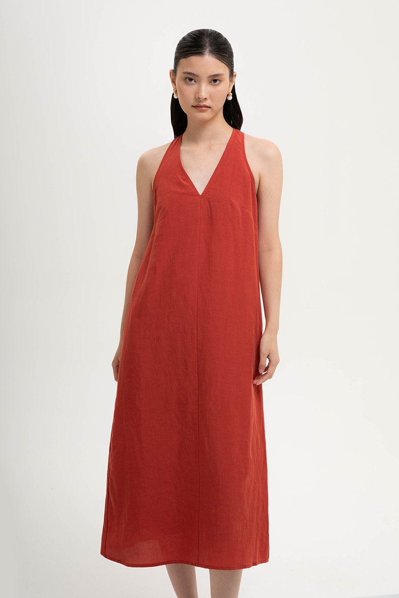 NAIRA TRAPEZE BACK COLUMN LINEN DRESS