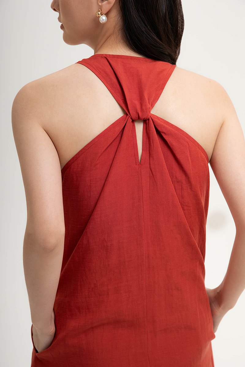 NAIRA TRAPEZE BACK COLUMN LINEN DRESS