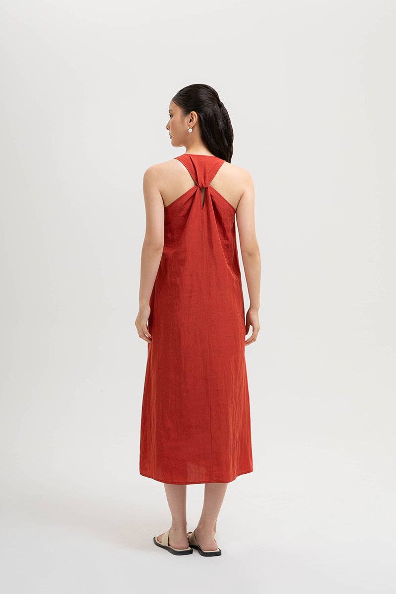 NAIRA TRAPEZE BACK COLUMN LINEN DRESS