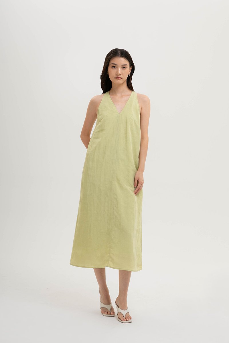 NAIRA TRAPEZE BACK COLUMN LINEN DRESS