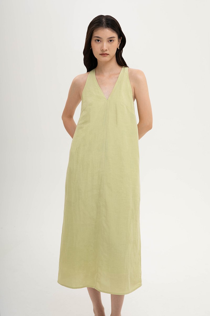 NAIRA TRAPEZE BACK COLUMN LINEN DRESS