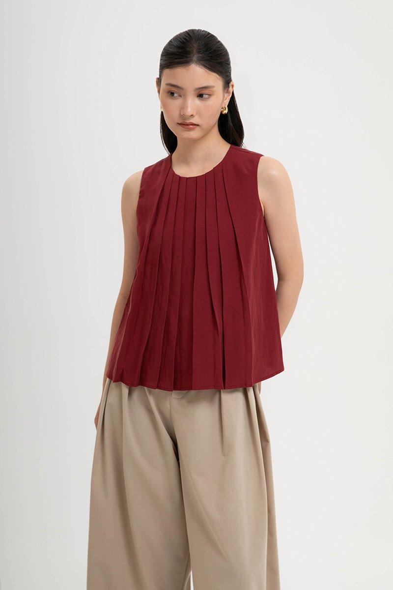 BECKY PLEATED LINEN TOP