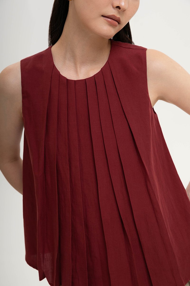 BECKY PLEATED LINEN TOP