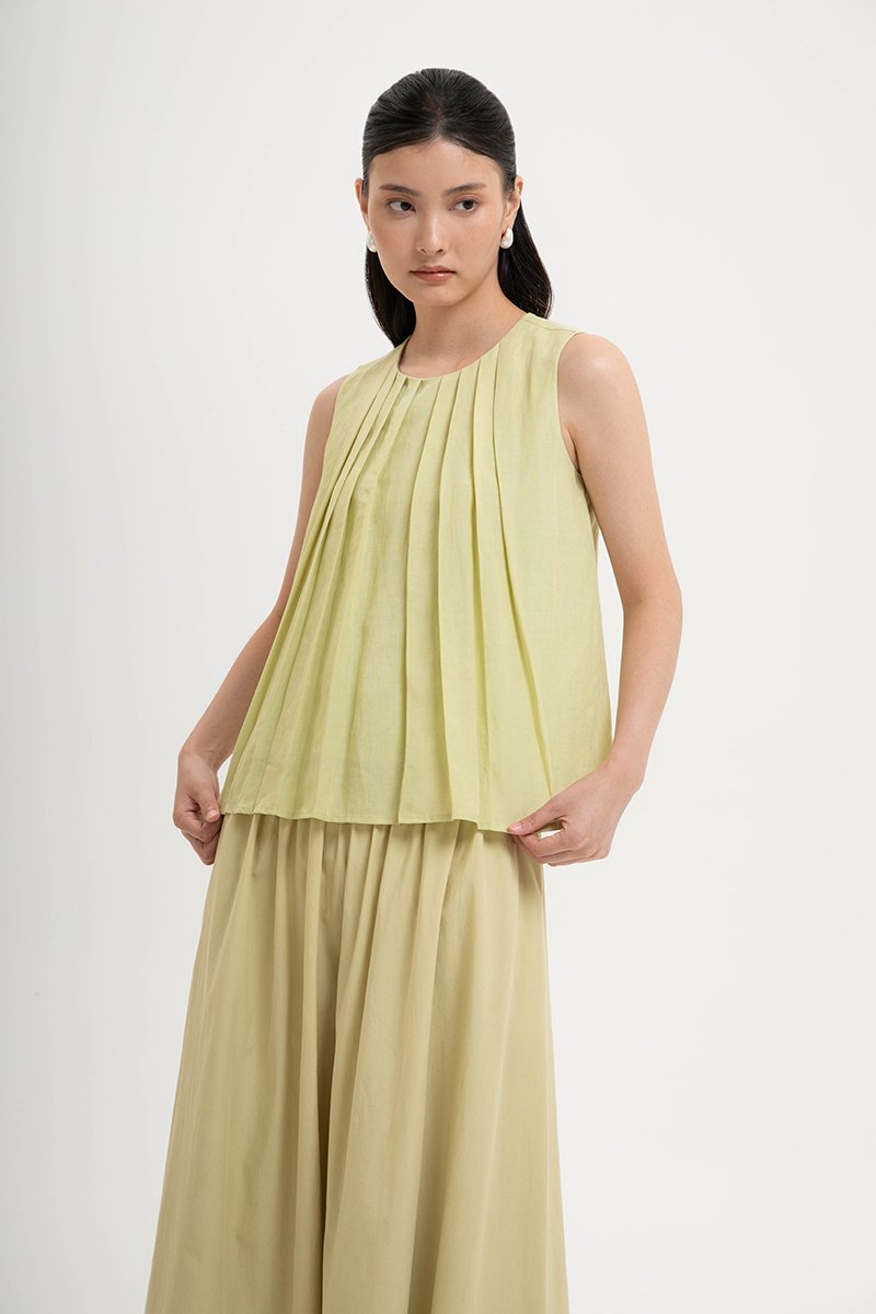 BECKY PLEATED LINEN TOP