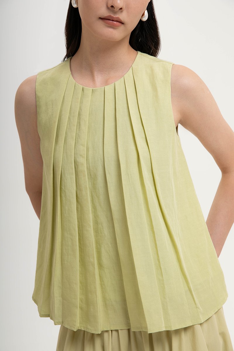 BECKY PLEATED LINEN TOP