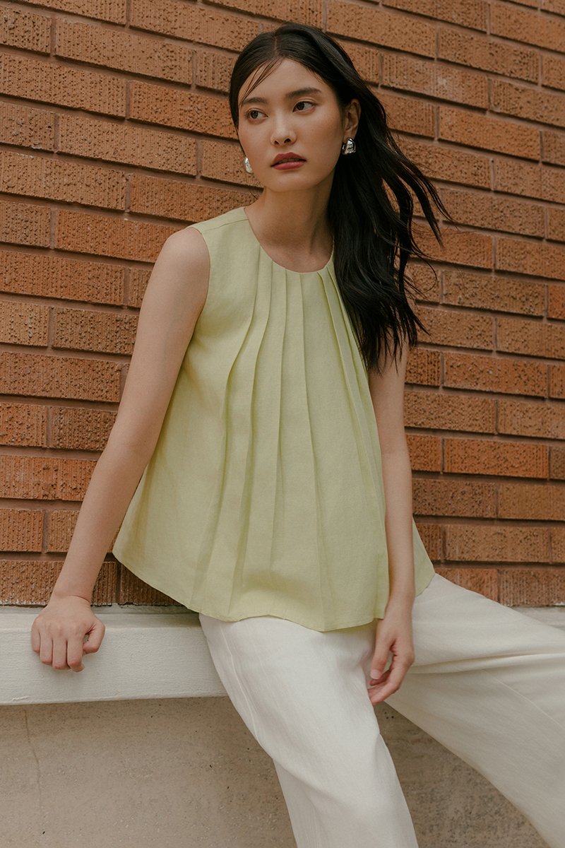 BECKY PLEATED LINEN TOP