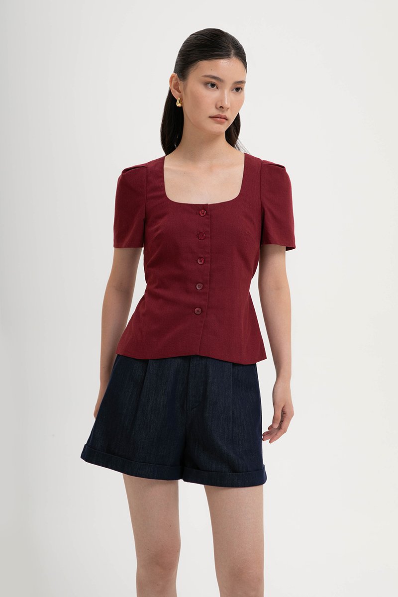 MEGHAN SHORT SLEEVE VEST LINEN TOP