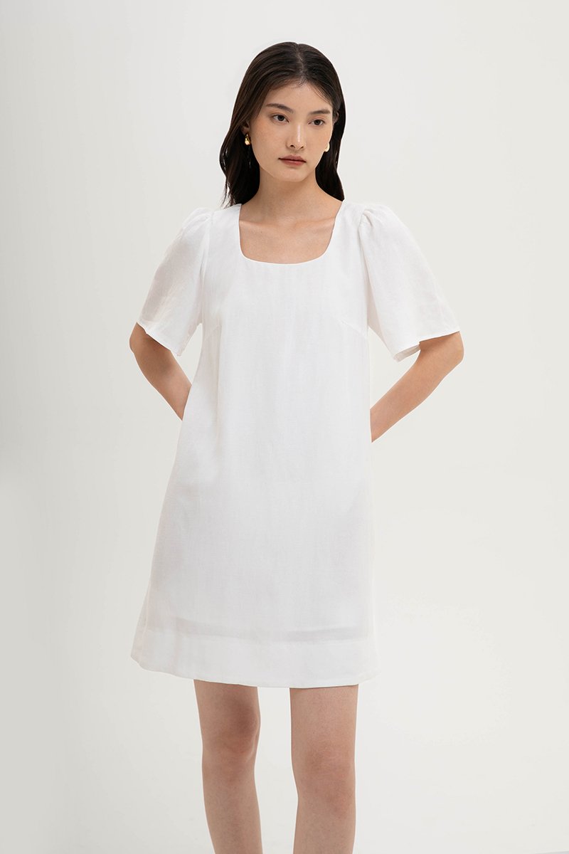 KARISA FLUTTER SLEEVE LINEN MINI DRESS