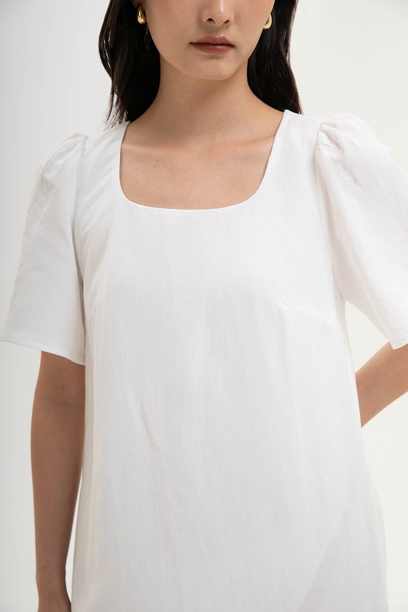 KARISA FLUTTER SLEEVE LINEN MINI DRESS