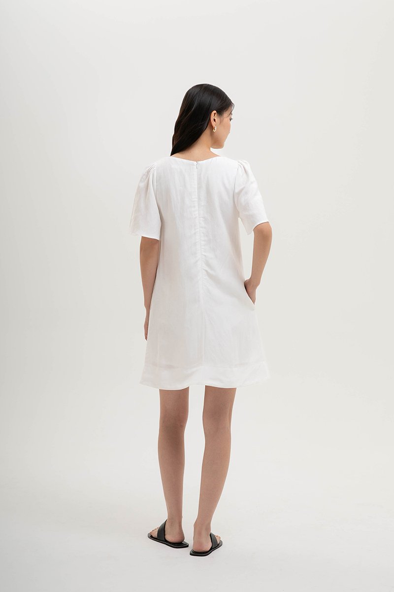 KARISA FLUTTER SLEEVE LINEN MINI DRESS