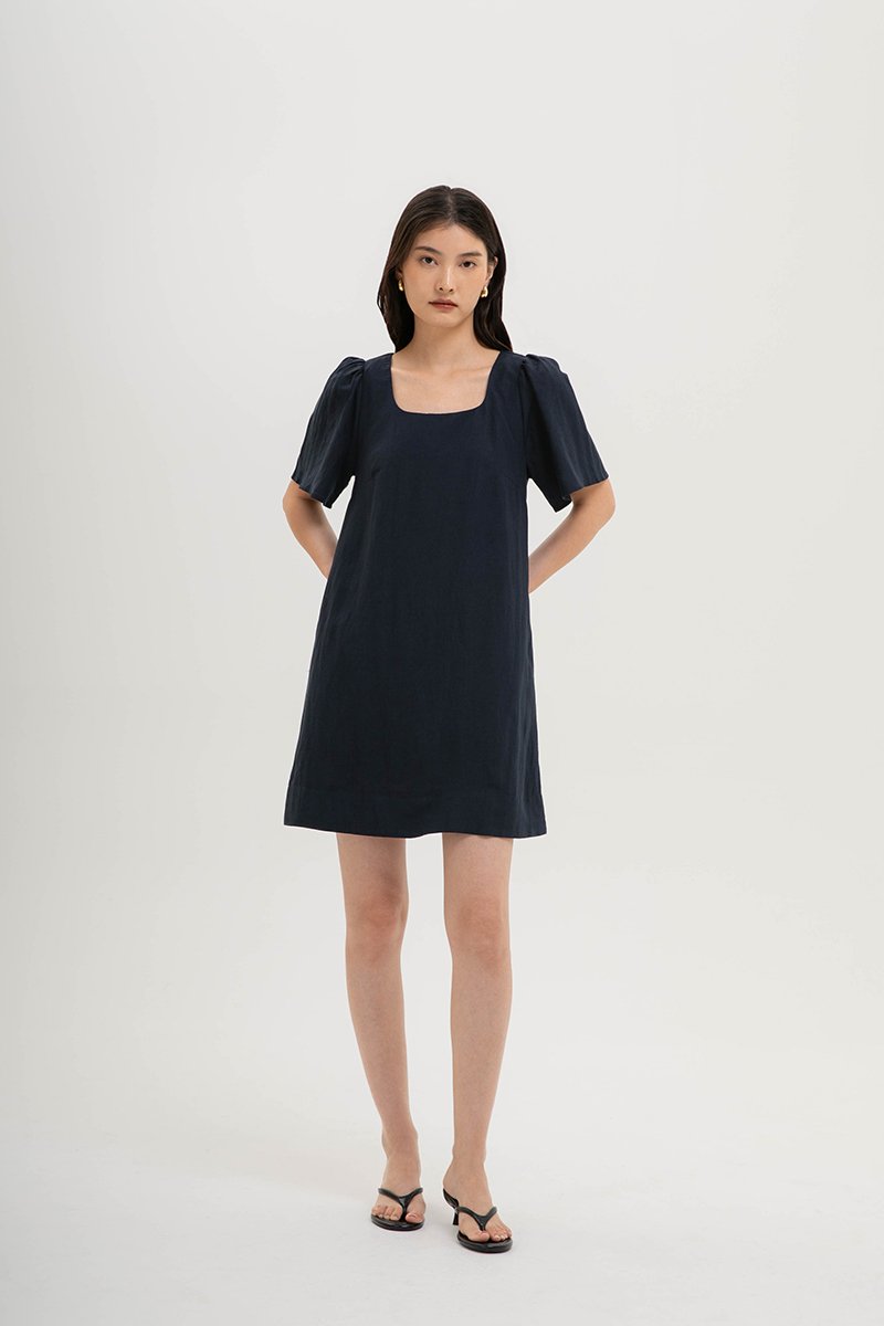 KARISA FLUTTER SLEEVE LINEN MINI DRESS
