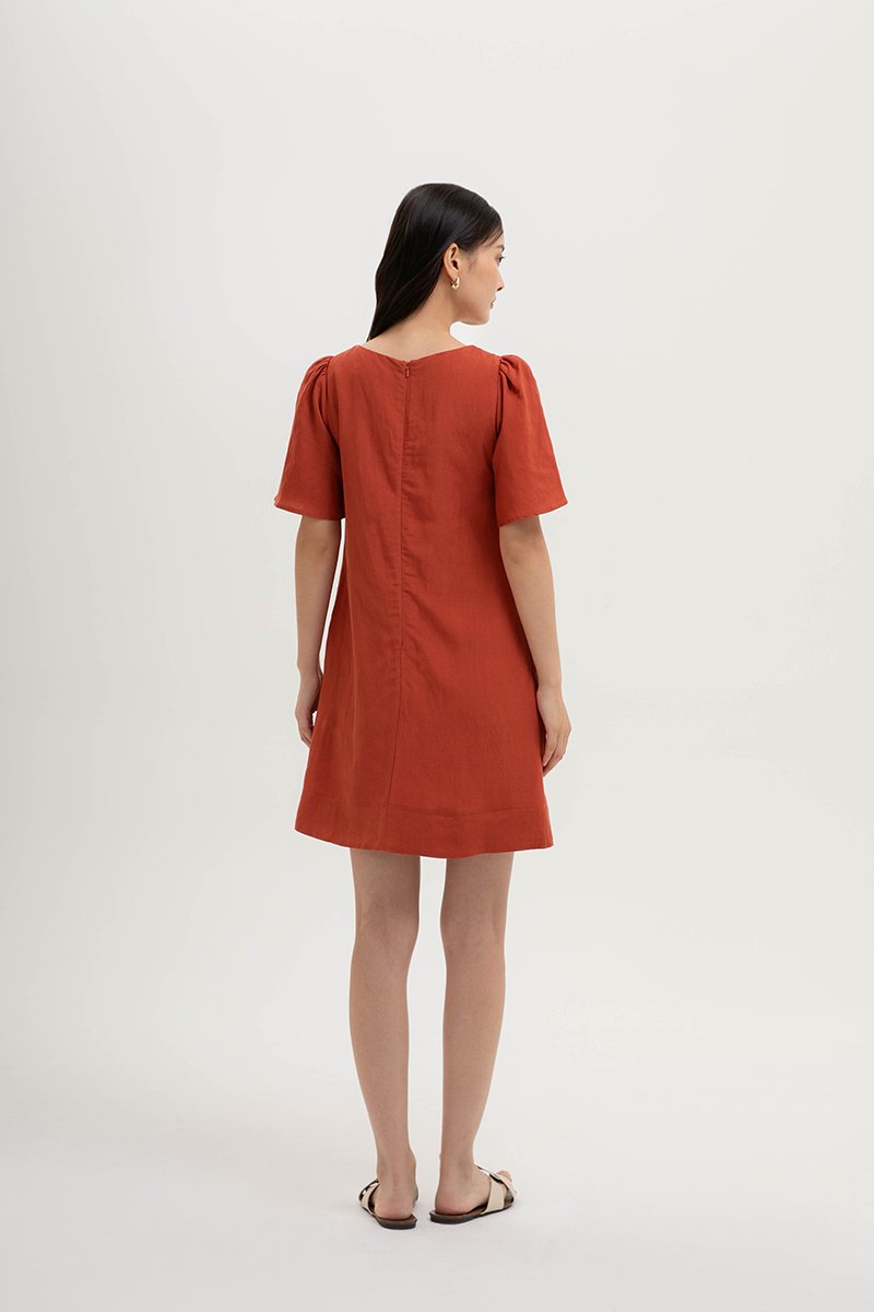 KARISA FLUTTER SLEEVE LINEN MINI DRESS